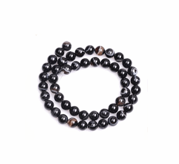 Natural Striped Black Agate Beads | 10mm Round | Polished Strand for Jewelry Making